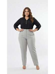 Plus Size Tailored Dress Pants - Gris Claro - Ver 2