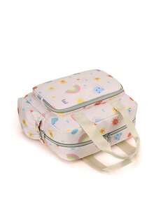 1pc Pastel Rainbow & Cartoon Sun Print Nylon Waterproof Large Capacity Multi-Compartment Dual Zipper Closure Cute Mommy Tote Bag, Suitable For Outings & Commuting - Multicolor Rainbow - View 4
