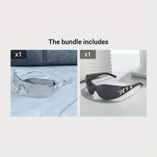 Y2K Modern  Rimless Wrap Around Frame Lightweight Durable Unisex UV Protection Lens Daily Casual Formal Occasion Fashion Accessories Minimalist Design - Chân đế màu đen hình ngôi sao đơn và các chi tiết màu đen xám. - Xem 5