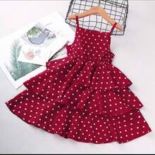 Girls' Dress With Polka Dot Print. - Rojo - Ver 1