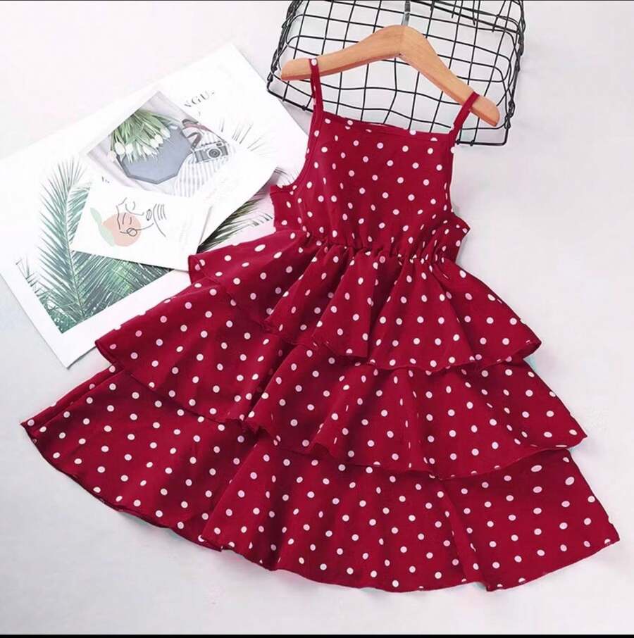 Girls' Dress With Polka Dot Print. - Rojo - Ver 1