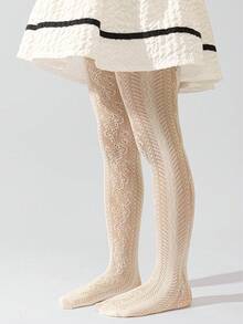 1 Pc Of Spring/Summer Girls' Lace Pantyhose, Beige Floral Mesh Stockings, Children's Leggings, Princess-Style Breathable Lace Stockings To Match Skirts, Fashionable Stockings For Girls, Toddler Pantyhose, Tights For Older Children. - Beige - View 8