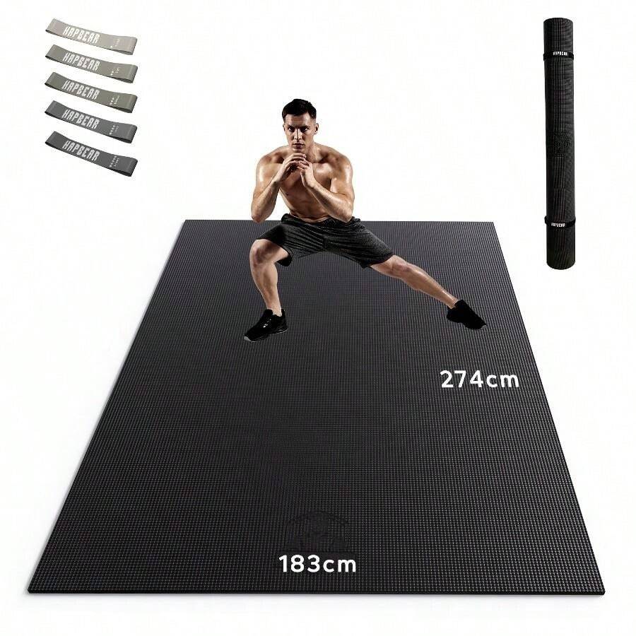 183 X366cm Extra Large Exercise Mat With Resistance Bands, 8mm Non-Slip ...