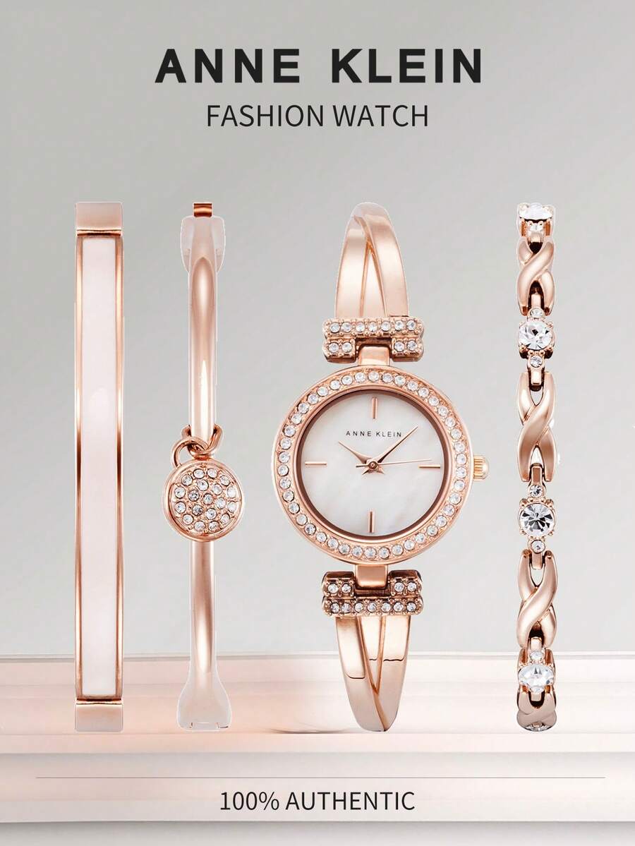 Anne Klein Women's Premium Crystal Accented Bangle Watch and Bracelet Set Quartz Wrist Watches Bangle Jewelry Gifts For Women Wife Girlfriend Valentine's Day AK/2238RGST - 金色 - 查看 1
