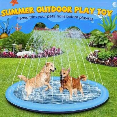 1pc 100cm/39in, 150cm/59in, 170cm/66.9in Dog Splash Pad, Non-Slip , With Anti-Slip Mat, Outdoor Large Swimming Pool, Backyard Patio Dog Play Mat, Blue PVC Outdoor Pet Swimming Toy, Suitable For Garden, Lawn, Beach