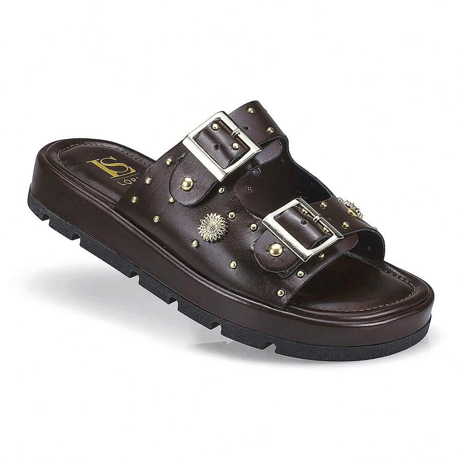 Women's Sandal, Flat Shoe, Rhinestone Papete, Fashionable, Comfortable, 052-040 - 咖啡棕 - 查看 1