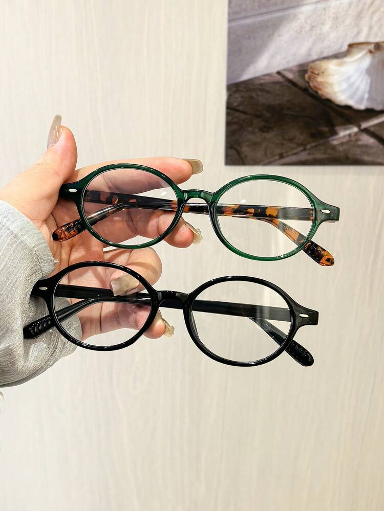 2副女士椭圆形眼镜框，轻盈聚碳酸酯镜框，透明镜片，休闲风格，适合日常办公通勤，附眼镜盒 - 彩色 - 查看 2