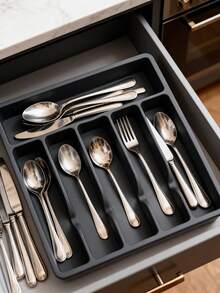 1pc Adjustable Silver Cutlery Storage Box, Expandable Plastic Drawer Divider, Suitable For Kitchen And Dining Room Storage, Kitchen Drawer Separator Cutlery Organizer Box, Household Cabinet Built-In Partition Chopsticks Utensils Rack, Kitchen Supplies Storage, Kitchen Cabinet Chopsticks Cutlery Organizer Box, Knife Fork Spoon Separator Tray - Multicolor - View 4
