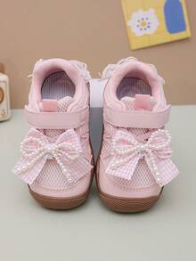1 Pair Girls' Pearl Bow Decor Breathable Mesh Princess Sports Shoes, Soft Sole Anti-Slip Anti-Kick Infant Casual Toddler Shoes, Fashion Versatile Children Running Shoes, Suitable For All Seasons - Pink - View 4