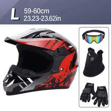DOT L/XL Adult Off-Road Motorcycle ATV Mud Bike UTV Off-Road Helmet/Goggles/Gloves/Face Mask Red Storm - XL - Xem 13