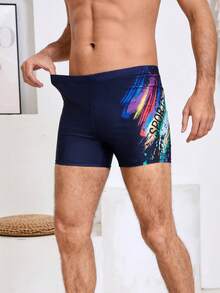 Men's Swim Trunks; New Large Size, Professional Sports, Flat-Front, Anti-Embarrassment Swimwear For Sp - Blue - View 2