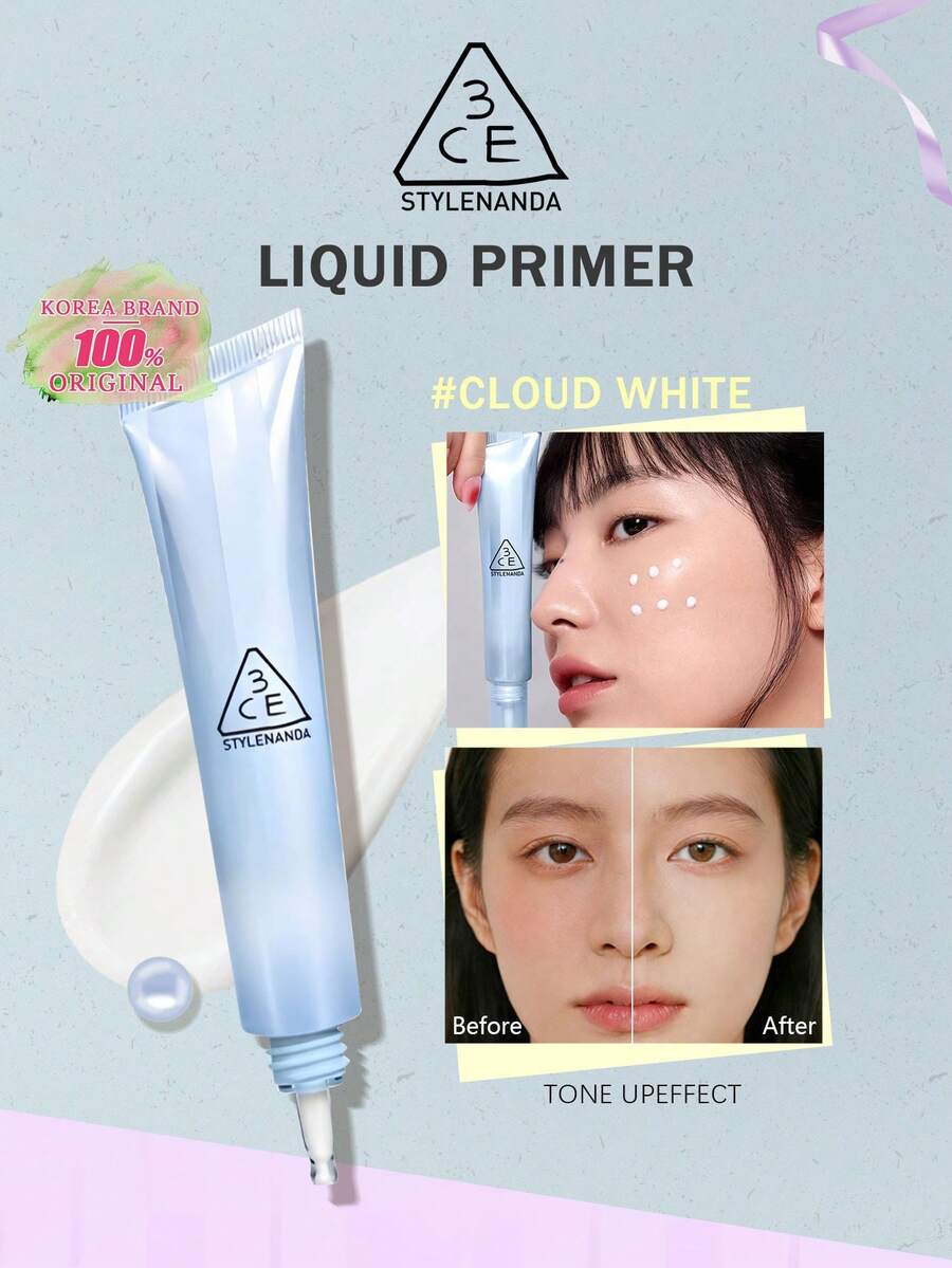 3CE Cloud White Liquid Foundation, Skin Tone Correcting Primer, Pore Minimizing & Concealing Effect, Lightweight Moisturizing Formula, 2-In-1 Concealing & Brightening, Oil-Control Matte Finish 48Hr Wear, Smooth Makeup Primer Suitable For All Skin Types, Korean Beauty - CLOUD WHITE - 查看 1