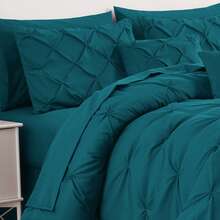 10-Piece Pinch Pleat Microfiber Bed In A Bag Comforter Set With Pillow Shams & Decorative Pillow - Teal - View 3