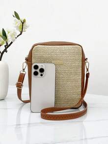 Women's Straw Crossbody Bag - Summer Beach Shoulder Bag With Adjustable Strap For Travel & Vacation - Brown - View 3