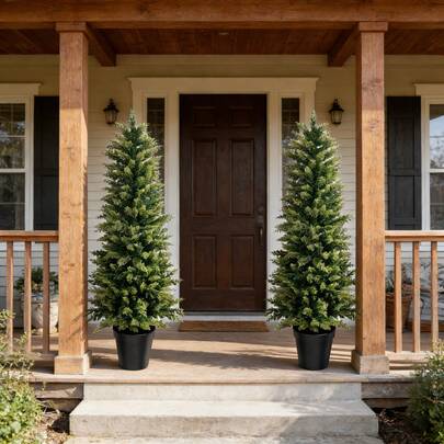 Artificial Cypress Tree In Pot 2ft 3ft 4ft 5ft 6ft Fake Plants Faux Evergreen Cedar Tree Indoor Outdoor Decoration, Tall Potted Greenery Lifelike Fake Bushes Plant For Living Room Porch Entryway Farmhouse Home Decor All Season Decorative Tree