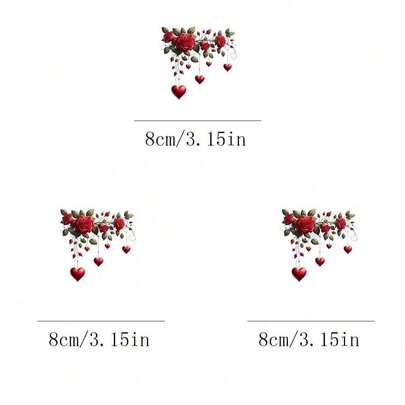 1 pieza/2 piezas/3 piezas Pegatina de transferencia térmica con diseño de vid de rosa en forma de corazón, decoración de tela de estilo romántico lujoso, adecuado para decoración de vestidos, regalos hechos a mano, decoración navideña