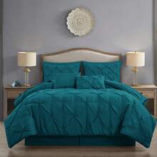 10-Piece Pinch Pleat Microfiber Bed In A Bag Comforter Set With Pillow Shams & Decorative Pillow - Teal - View 10