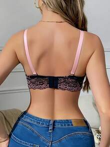Đồ lót nữ màu hồng gợi cảm, áo ngực ren Pháp hở lưng quyến rũ, áo ngực nâng ngực có gọng thoải mái, đa năng dành cho vòng một nhỏ. - Hồng - Xem 3