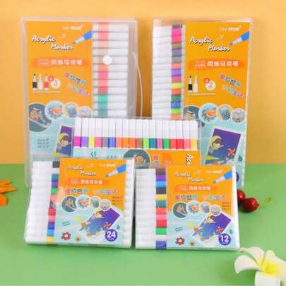 12-60 Colors Acrylic Marker Pen Set, Suitable For Journaling, Painting, DIY Graffiti, Water-Based Markers, Random Nib Styles