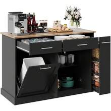 Kitchen Island With Storage On Wheels, Rolling Kitchen Island With Trash Can, Spice Rack & Towel Rack, Movable Island Table For Kitchen, White/ Black/ Black & Marble/ Grey & Marble/ Blue/ Mint Green/ Olive Green - Black - View 7