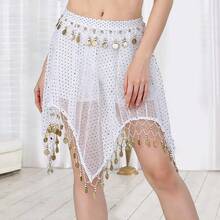 一件装女士肚皮舞裙，雪纺透明亮片流苏舞裙，适合表演、练习、嘉年华派对。也适用于节日、派对、夜总会、海滩、异域风情、波西米亚风、复古风等场合。 - 彩色 - 查看 16