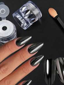 0.5克/盒 黑色电镀仿珍珠粉，1包指甲粉，透明全息黑色指甲粉，高光泽仿珍珠雨滴状虹彩金属颜料 - 彩色 - 查看 2