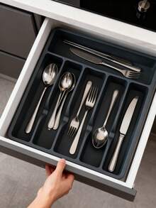 1pc Adjustable Silver Cutlery Storage Box, Expandable Plastic Drawer Divider, Suitable For Kitchen And Dining Room Storage, Kitchen Drawer Separator Cutlery Organizer Box, Household Cabinet Built-In Partition Chopsticks Utensils Rack, Kitchen Supplies Storage, Kitchen Cabinet Chopsticks Cutlery Organizer Box, Knife Fork Spoon Separator Tray - Multicolor - View 8