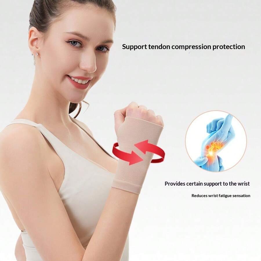 1pc Knitted Elastic Compression Wrist Brace, Sports Palm Protector, Breathable 4-Way Stretch Compression Wrist Wrap, Suitable For Badminton And Mouse Hand - Multicolor - View 1