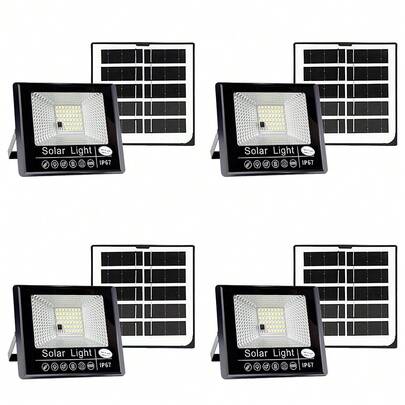 1/4Pack High-Brightness Solar Spotlight With Remote Control - IP67 Outdoor Floodlight, Rechargeable Lithium Battery, Durable Modern Lighting For Yard, Facade, Construction, Semi-Flush Mount, Plastic Material, Remote Control Included, Solar Charging, Outdoor Lighting | Modern Lighting | Durable Lighting