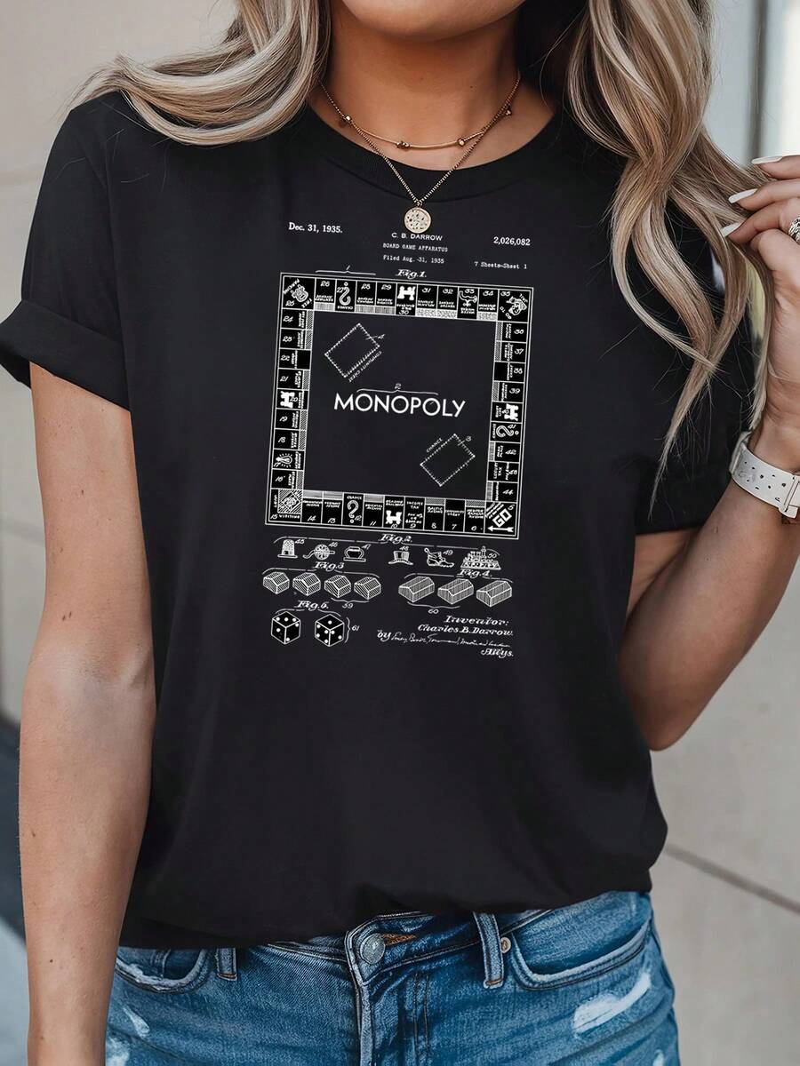 Monopoly Patent Art T-Shirt. Classic Board Game Shirt. , White Or Gray NEW - 黑色 - 查看 1