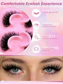 6对猫眼假睫毛，逼真凌乱效果，仿貂毛材质，自然纤长，柔软蓬松，条状假睫毛 - 黑色 - 查看 4