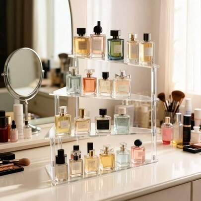 3/4 Tier Transparent Acrylic Tiered Makeup Organizer, Multi-Functional Perfume & Cosmetics Display Shelf, Vanity Dresser Storage Rack ,Room Decor