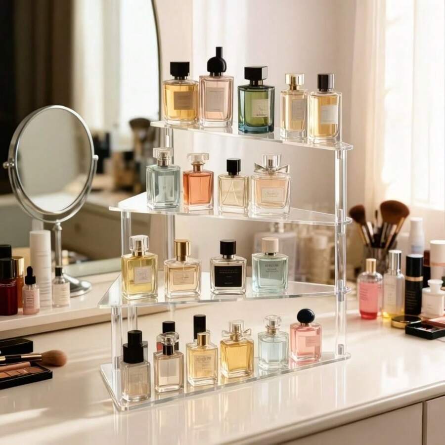 3/4 Tier Transparent Acrylic Tiered Makeup Organizer, Multi-Functional Perfume & Cosmetics Display Shelf, Vanity Dresser Storage Rack - Clear - View 1