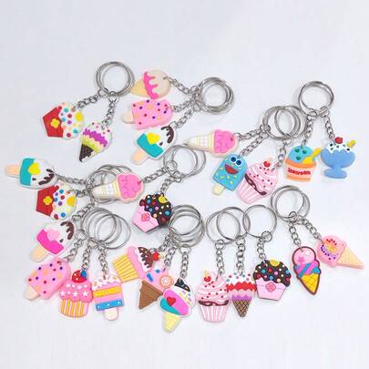 26pcs Ice Cream & Smiling Face Keychains, Suitable For Classroom Prizes, Student Rewards, Holiday Gifts, Party Favors, Backpack & Car Decor, Small Gift