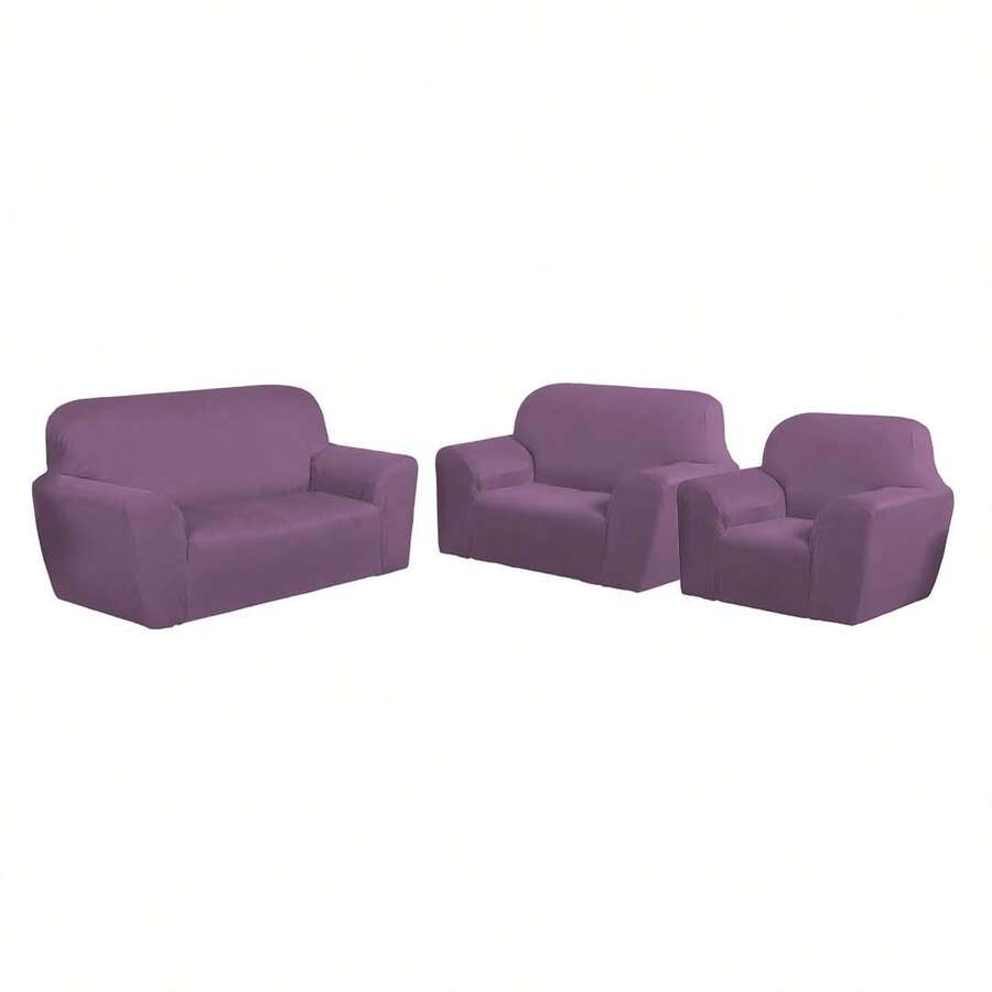 Protective Cover For Sofa 3x2x1 Seater, Plain, Fitted, Gel Polyester Mesh, Fast Shipping. - Red Violet - View 1