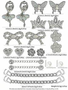 20 de bucăți de pandantive pentru pantofi cu găuri fluture, model balet cu strasuri, argintiu-alb, decorate cu strasuri și perle, stil dulce și luxos, potrivite pentru saboți - Set de lanțuri de balet din argint - Vizualizare 9