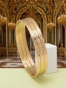 3pcs Girls' Wavy Stacking Bangle Bracelets, Fashionable Casual Everyday Accessories - one-size - View 12