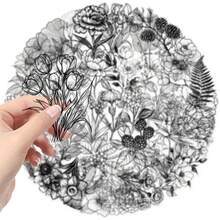 50 Pcs Monochrome Cartoon Plant Stickers - Transparent PET Decals For Phones, Water Bottles, Luggage, Laptops & DIY Crafts - 50PCS - View 6