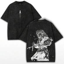 Vinland Saga X Anime – Darkcore Warrior Oversized Tee With Bold Back Art Print & Washed Streetwear DropHX0001 - 黑色 - 查看 1