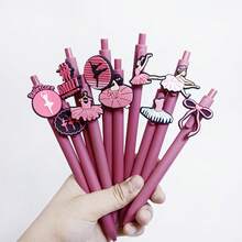 5/10pcs Random Style Ballet Girl Series Retractable Ballpoint Pens, Random Style, Fashionable Black Neutral Pens, Office & School Supplies, Classroom Rewards, Holiday Party Favors - Sets - View 4