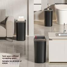 12-Liter Stylish Black Trash Can (One-Touch Push-Button Lid) Features A One-Touch (Push-Button) Lid, Silent Closing, And Odor-Proof Sealing Design. Constructed From Durable Plastic With A Sturdy Build, It Is Powder-Coated For Easy Cleaning And Maintenance. Its Space-Saving Elliptical Design Combines Modern Aesthetics, Making It Suitable For Homes, Bedrooms, Kitchens, Bathrooms, Laundry Rooms, Children's Rooms, Dormitories, Offices, And Commercial Spaces. This Compact Trash Can Serves As Both A Practical Waste Management Solution And A Decorative Office Supply - 純色垃圾桶 - 查看 9