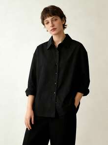 Women's Casual Long Sleeve Shirt, Solid Color, Buttoned Collar, Perfect For Everyday And Work Wear. - 查看 6