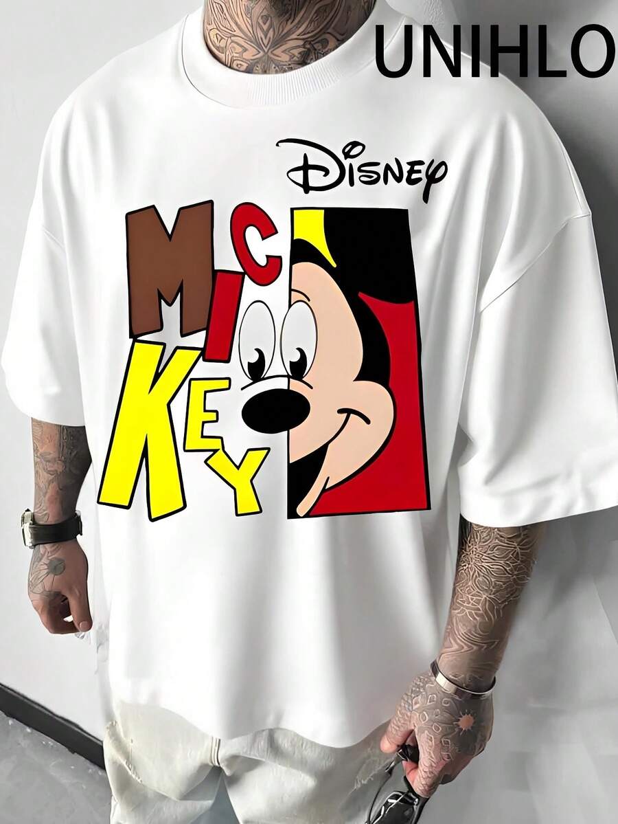 Disney UNIHLO Mickey Print Summer Casual Versatile Pure Cotton T-Shirt Suitable For Any Place - trắng - Xem 1