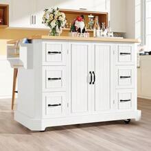 Mobile Kitchen Island, Kitchen Unit, Kitchen Cart With 2 Doors And 6 Drawers, On Casters, (120 X 45 (75) X 91 Cm), White/Black - White - View 1