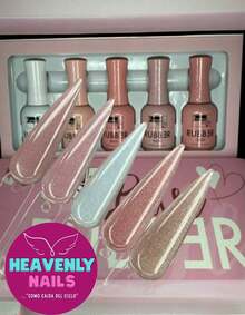 Base Rubber brillos - Gama de geles semipermanente Gelish uso profesional Fantasy Nails esmaltes uñas colores vibrantes larga duración brillo intenso set nail art decoración uñas esmalte resistente - Gama Base Rubber 5px - Ver 1