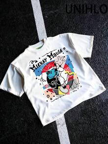 Disney UNIHLO Mickey  Print  Summer Casual Versatile Pure Cotton T-Shirt Suitable For Any Place - White - View 2
