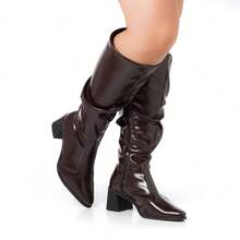 Stessy Shoes Women's Over-The-Knee Slouchy Wrinkled Boot, High Shaft, Stretch, Medium Heel, Pleated, Comfortable, Pointed Toe, Original Winter Fashion - 布朗尼 - 查看 5