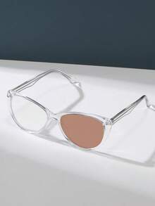 Unisex Computer/Gaming/TV/Phone Glasses With Cat Eye Frame, Plastic Transparent Glasses Frame, Light Glasses, Transparent Lens Turning To Light Brown, Fashion Optical Glasses Frame - Clear - View 4