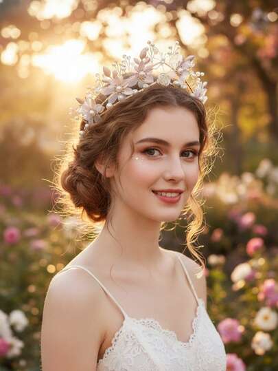 1pc Fairycore Butterfly & Floral Decor Hair Hoop, Dreamy Faux Pearl & Crystal Tulle Flower Tiara, Romantic Wedding Party Headpiece For Women & Girls