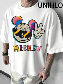 Disney UNIHLO Mickey  Print  Summer Casual Versatile Pure Cotton T-Shirt Suitable For Any Place - 白色 - 查看 1